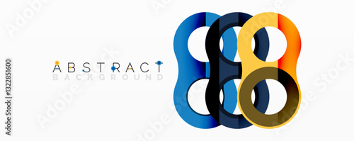 Abstract circle element composition with overlapping circular and tubular shapes featuring smooth gradients, transparency effects, and dynamic layering