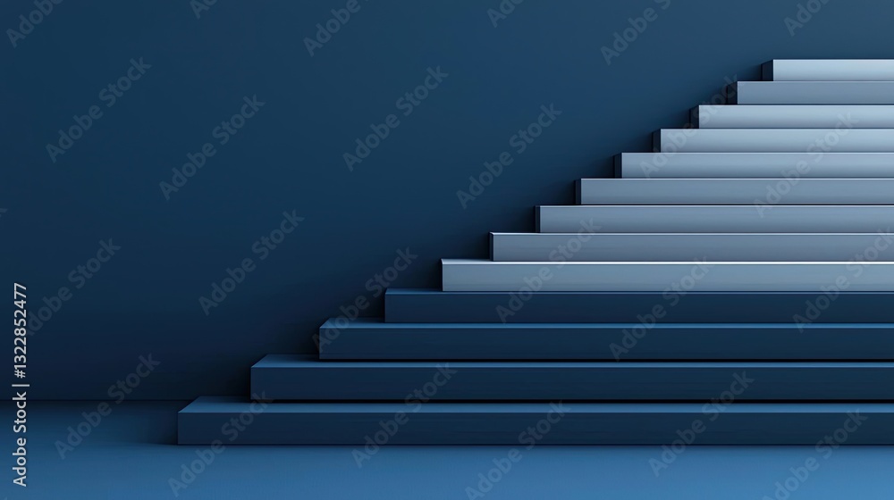 Dramatic nighttime abstract background concept. Modern gray staircase design against a dark blue wall creating a sleek visual contrast. Dramatic nighttime abstract background concept. Modern gray staircase design against a dark blue wall creating a sleek visual contrast.