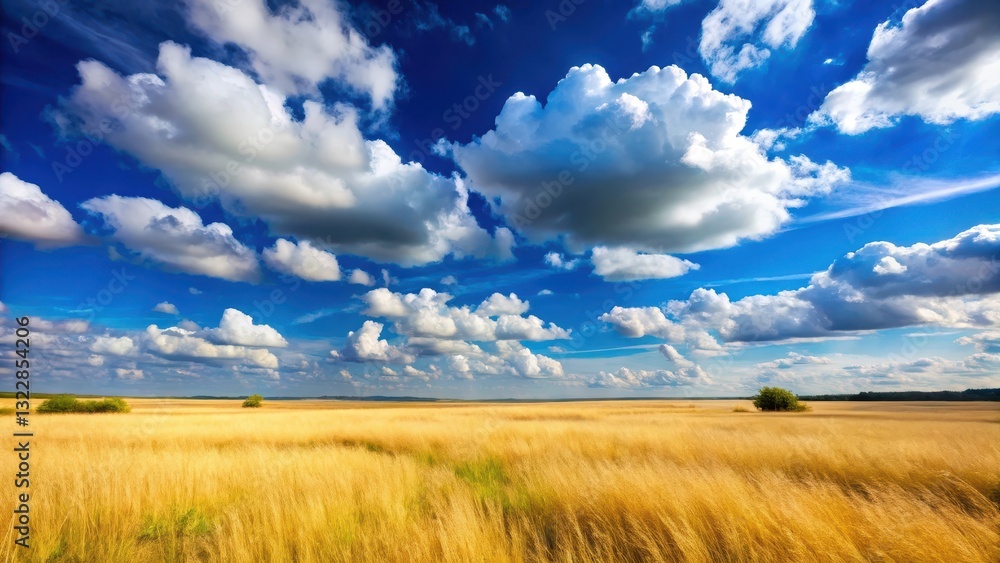 A vast open field under a brilliant blue sky with puffy white clouds and a gentle breeze rustling the tall grass A vast open field under a brilliant blue sky with puffy white clouds and a gentle breeze rustling the tall grass