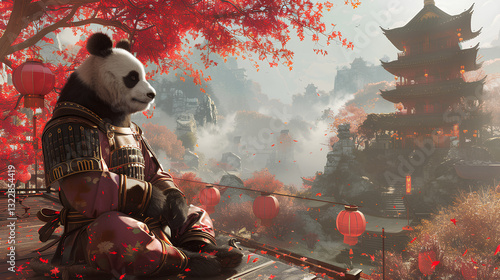 panda dressed in an elegant traditional Chinese hanfu