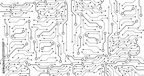 Motherboard pattern of computer circuit board, vector seamless background. Engineering electronic motherboard. Wave flow , vector illustration