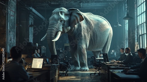 Elephant in Office Environment Creates Surreal Business Scene