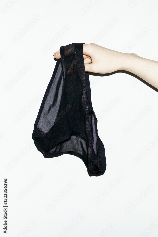 Hand & black mesh lingerie underwear panties and hard direct flash Hand & black mesh lingerie underwear panties and hard direct flash