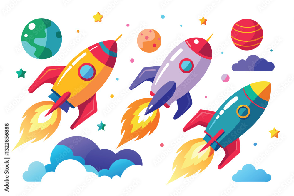 Naklejka premium Rocket spaceship vector design illustration set isolated on white background