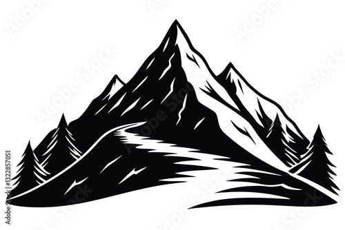 Mountain trekking person silhouette vector illustration isolated on a white background