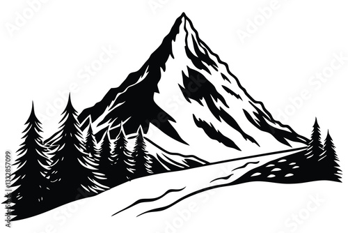Mountain trekking person silhouette vector illustration isolated on a white background