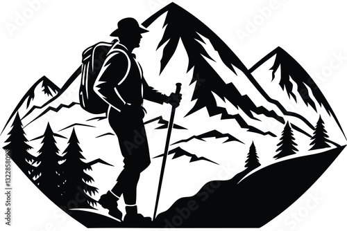 Mountain Hiking Vector Silhouette