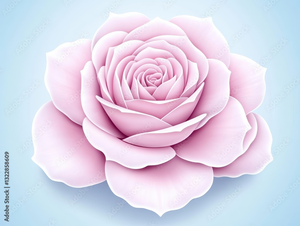 A delicate pink rose in full bloom against a soft blue background, symbolizing beauty A delicate pink rose in full bloom against a soft blue background, symbolizing beauty