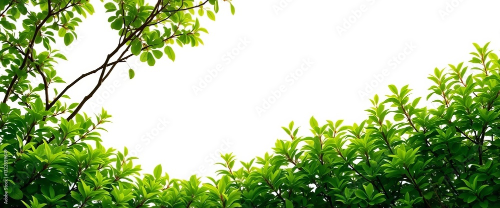 Abundant green foliage bursts from a crisp white frame, leaves, green Abundant green foliage bursts from a crisp white frame, leaves, green