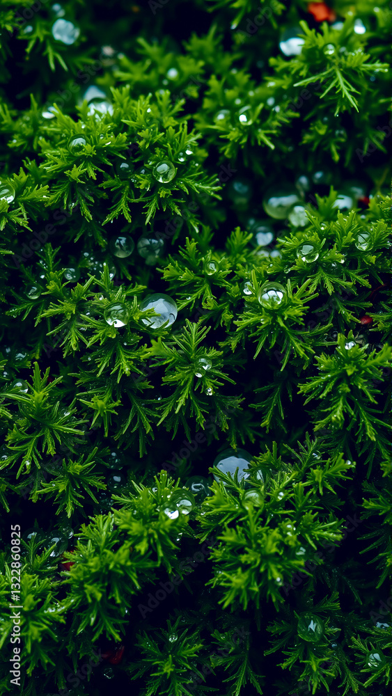 Wet green moss on the rocks Wet green moss on the rocks