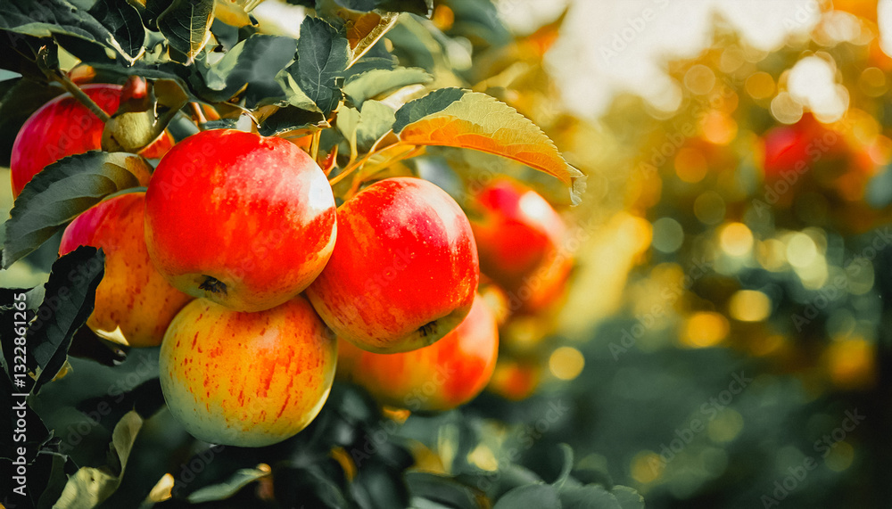 Obraz premium Ripe Apples in Orchard ready for harvesting,fresh fruit background
