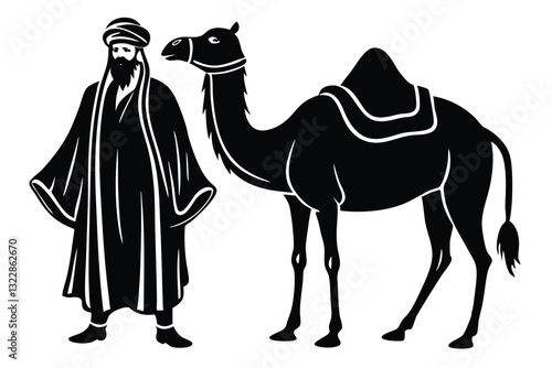 Man lead a camel Silhouette vector design