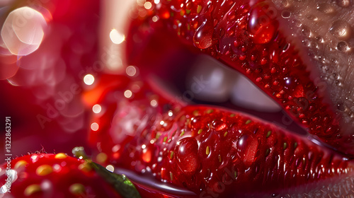 close up of a lips strawberry