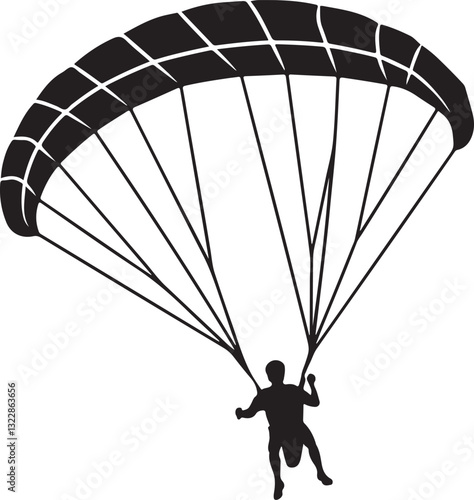 silhouette of a man with parachute, silhouette of a person paragliding
