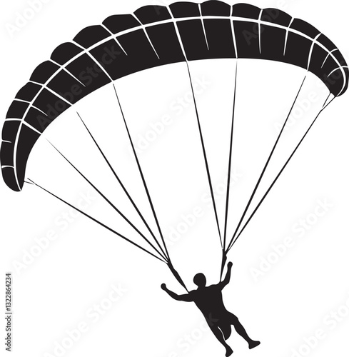 vector illustration of a paraglider silhouette, silhouette of a person paragliding