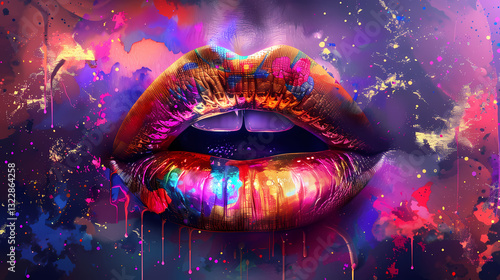 A vibrant and artistic digital painting of lips in an abstract style
