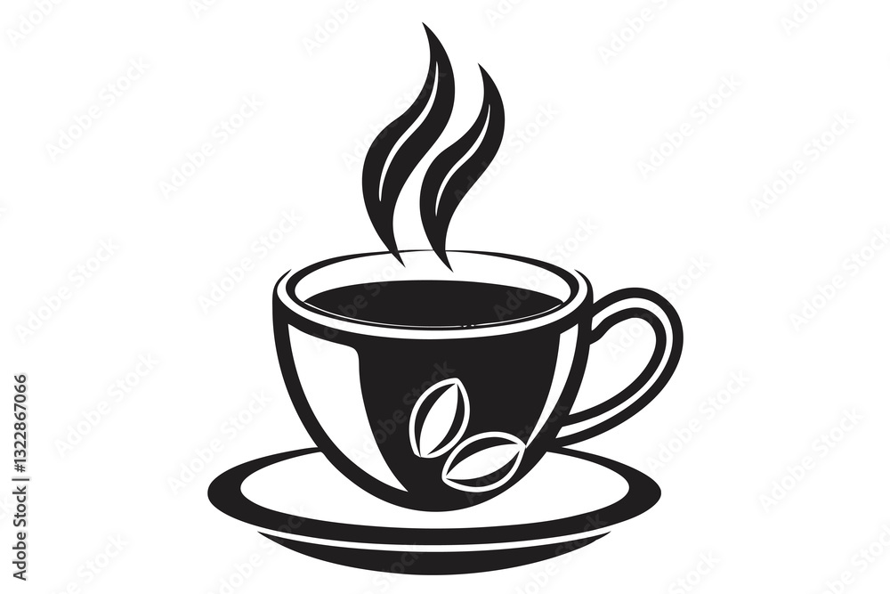 Hot Coffee Cup Simple Minimalist Design Graphic Illustration Mug Art Cafe Warm Drink Steam Black Hot Coffee Cup Simple Minimalist Design Graphic Illustration Mug Art Cafe Warm Drink Steam Black