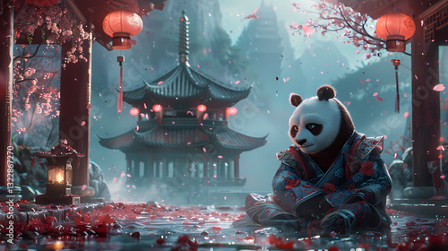 panda dressed in an elegant traditional Chinese hanfu