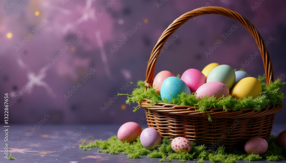Easter eggs in basket. Happy Easter! Easter eggs in basket. Happy Easter!