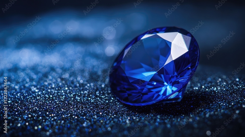 A Stunning Blue Gemstone Resting on a Dark Glittering Surface A Stunning Blue Gemstone Resting on a Dark Glittering Surface