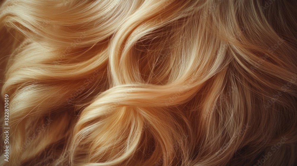 Close-up of flowing blonde hair with soft curls and waves Close-up of flowing blonde hair with soft curls and waves