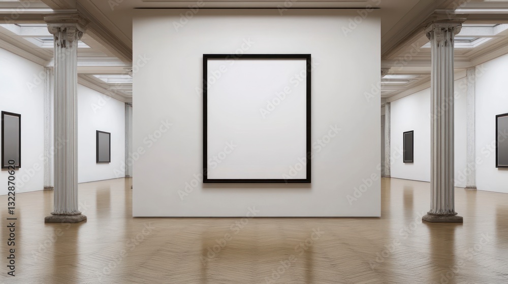 Fototapeta premium Displaying Artwork in Modern Art Gallery with Blank Frames and Columns