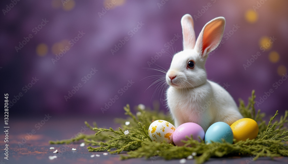 Obraz premium A cute Easter bunny with eggs.