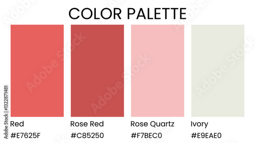 Red, Rose Red, Rose Quartz, Ivory color palette. Set of bright color palette combination in rgb hex. Color palette for ui ux design. Abstract vector illustration for your graphic design, banner