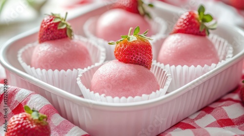 Strawberry Mochi Dessert in a White Baking Dish