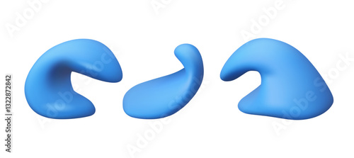 Sea wave vector 3d icon set. Ocean, river or lake cartoon plasticine abstract illustration. Simple water shape collection, plastic render style
