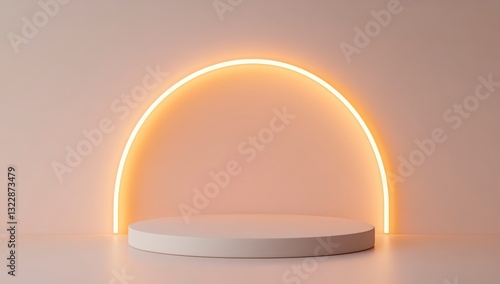 Modern Minimalist Studio Background with Warm Light Arch Design