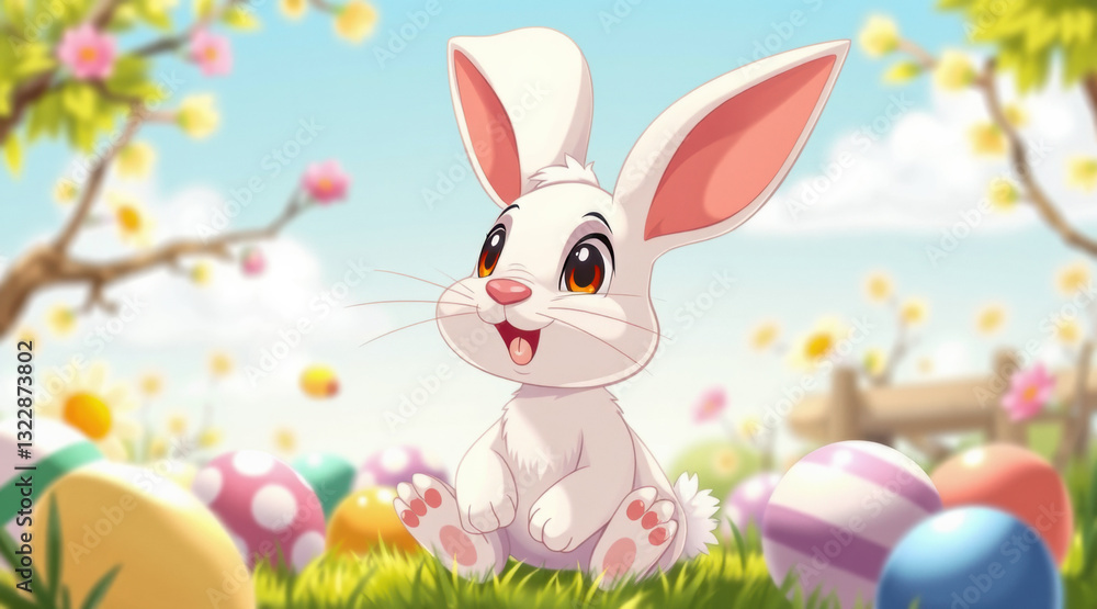 Fototapeta premium A cute Easter bunny with Easter eggs.