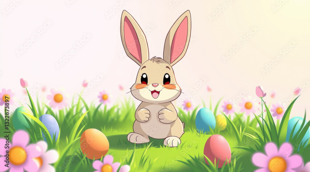 Fototapeta premium A cute Easter bunny with Easter eggs.