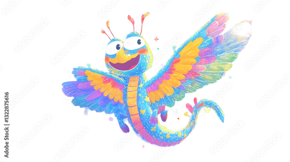 Fototapeta Colorful abstract butterfly on a white background in a fun and decorative vector style