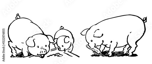 Happy as Pigs, Retro Vector Illustration