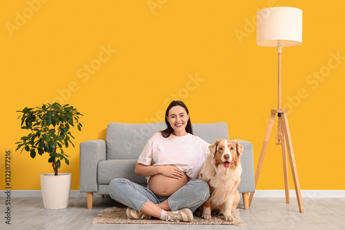 Happy pregnant woman cradli...