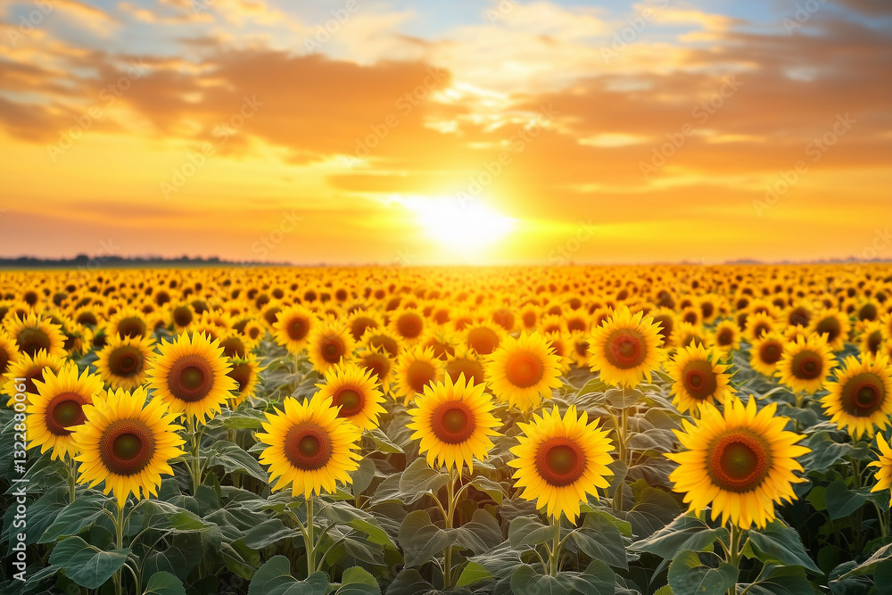 Fototapeta premium Bright yellow sunflowers blooming in a sunny field