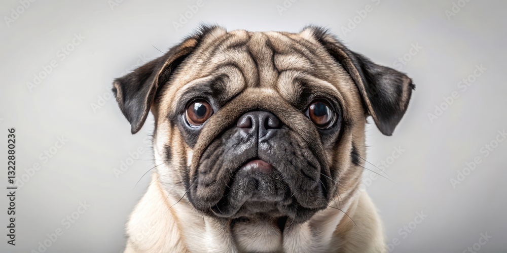 Pug Dog with Gray Fur Exposing Only Half of Head, animal behavior, gray fur, animal behavior Pug Dog with Gray Fur Exposing Only Half of Head, animal behavior, gray fur, animal behavior