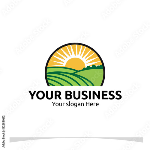 Wallpaper Mural natural logo template featuring a field with rolling hills under a rising sun for your company Torontodigital.ca