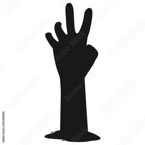 Zombie Hand Silhouette on White Background. Flat Vector Illustration.