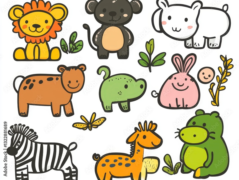 Naklejka premium Cute Animal Illustrations for Children's Art and Educational Needs