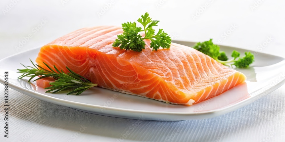 Fresh salmon fillet on a white plate , food, restaurant Fresh salmon fillet on a white plate , food, restaurant