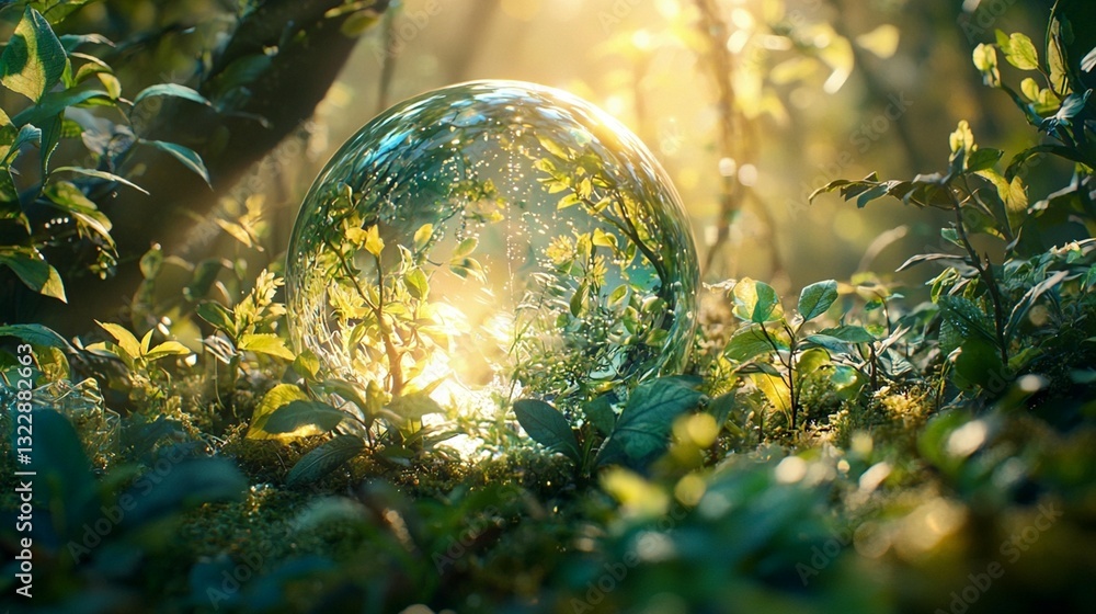 Sunlit Sphere in Lush Forest Sunlit Sphere in Lush Forest