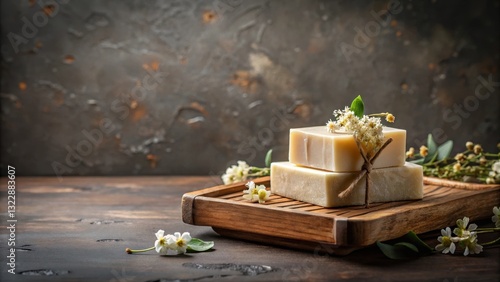 Wallpaper Mural Aromatic Herbal Soap Bars on Wooden Tray with Delicate Blooms Torontodigital.ca