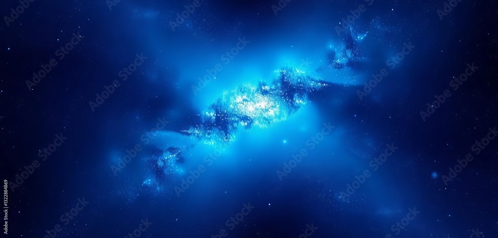 Fototapeta premium Abstract cosmic nebula, deep blue starry night sky with glittering sparkles, cosmos, blue