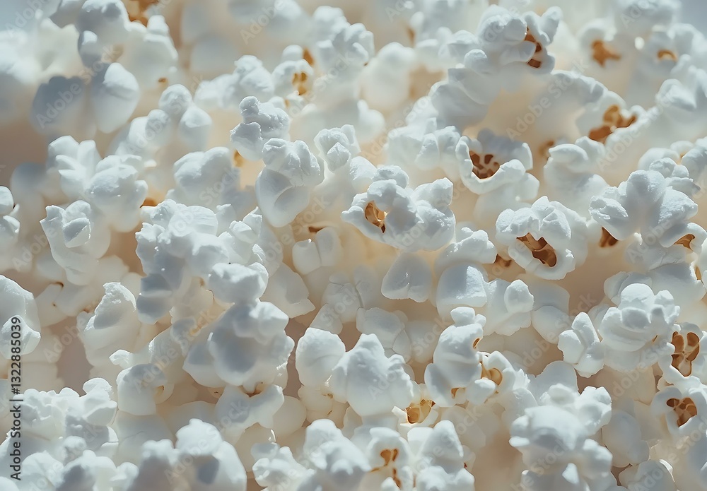 Close Up of Fluffy White Popcorn Kernels Brightly Lit Close Up of Fluffy White Popcorn Kernels Brightly Lit