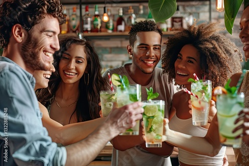 Clear Pixel Picture of Friends Toasting Mojitos at Open Bar