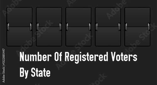 Vote counter in the form of an airport scoreboard, flip-flop analog clock face. Number of registered voters by state. 3D realistic vector illustration background.
