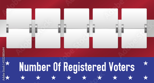 Vote counter in the form of an airport scoreboard, flip-flop analog clock face. Number of registered voters by state. 3D realistic vector illustration background.