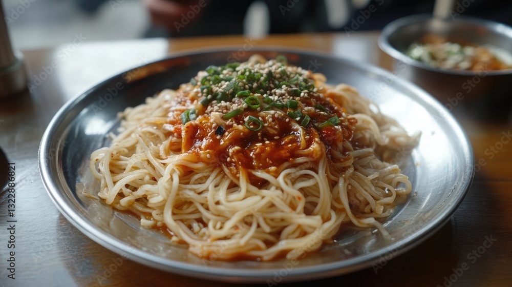 Spicy Korean Noodles with Sesame Seeds and Green Onions Spicy Korean Noodles with Sesame Seeds and Green Onions